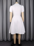 White Casual Street Vacation Prom Birthday Homecoming Y2k Solid Color Beading O Neck A Line Short Sleeve Dress
