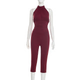Army Green Halter Regular Jumpsuits