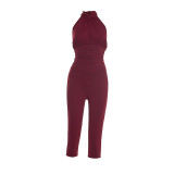 Army Green Halter Regular Jumpsuits