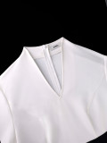 White Business Wear Formal Office lady Patchwork Zipper Contrast V Neck Dresses