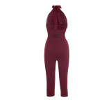Army Green Halter Regular Jumpsuits