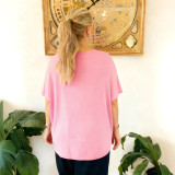 Pink Plus Size Casual Patchwork O Neck T-Shirts