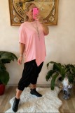 Pink Plus Size Casual Patchwork O Neck T-Shirts
