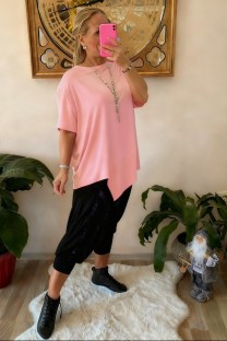Pink Plus Size Casual Patchwork O Neck T-Shirts