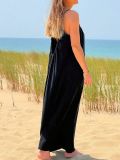 Black Solid Color Beach Dresses