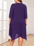 Purple Solid Color O Neck A Line Short Sleeve Dress