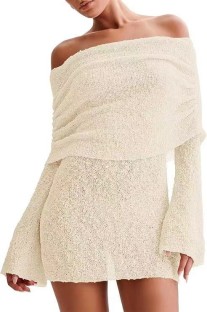 Apricot Off Shoulder Wrapped Skirt Dresses
