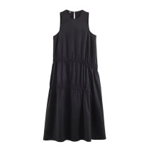 Black Casual Daily Solid Color O Neck A Line Dresses