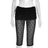 Black Sexy Lace Skinny High Waist Solid Color Bottoms