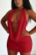 Red Sexy Y2k Solid Color V Neck Wrapped Skirt Dresses