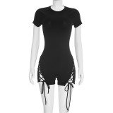 Black Sexy Strap Design O Neck Skinny Rompers