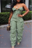 Light Blue Casual Camouflage Print Pocket Camouflage Jumpsuits