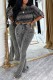 Grey Casual Solid Color Off Shoulder Two Pieces