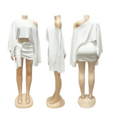 White Sexy Casual Street Daily Solid Color Knotted Off Shoulder Two Pieces