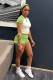 Green Solid Color O Neck Short Sleeve Two Pieces