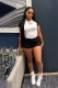 Black Solid Color O Neck Short Sleeve Two Pieces