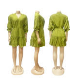 Cream White Casual Daily Vacation Y2k Solid Color V Neck A Line Dresses