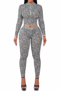 White Solid Color Colorblock Zipper Long Sleeve Two Pieces