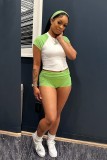 Black Solid Color O Neck Short Sleeve Two Pieces