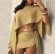 Khaki Sexy Casual Street Daily Solid Color Knotted Off Shoulder Two Pieces