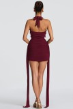 Brownness Backless Halter Wrapped Skirt Dresses