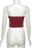 Red Sexy Street Strapless Tops