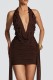 Brownness Backless Halter Wrapped Skirt Dresses