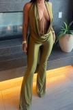Green Sexy Vacation Solid Color Backless Jumpsuits