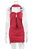 Red Sexy Solid Color Strapless Wrapped Skirt Dresses