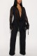 Black Solid Color V Neck Long Sleeve Two Pieces