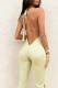 Light Yellow Sexy Backless Halter Skinny Jumpsuits