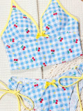 Blue Sexy Vacation Fruit Print Swimwears