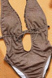 Coffee Sexy Solid Color Swimwears