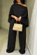 Black Casual Solid Color O Neck Half Sleeve Two Pieces