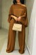 Brown Casual Solid Color O Neck Half Sleeve Two Pieces