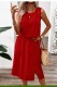 Red Solid Color O Neck Sleeveless Two Pieces
