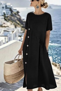 Black Casual Solid Color O Neck A Line Dresses