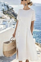 White Casual Solid Color O Neck A Line Dresses
