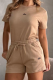 Khaki Casual Patchwork O Neck Short Sleeve Two Pieces