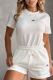 White Casual Patchwork O Neck Short Sleeve Two Pieces