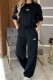 Black Casual Solid Color O Neck Short Sleeve Two Pieces