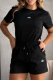 Black Casual Patchwork O Neck Short Sleeve Two Pieces