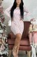 Pink Casual Print O Neck Wrapped Skirt Dresses