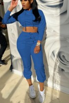 Blue Casual Sportswear Daily Patchwork O Neck Long Sleeve Two Pieces