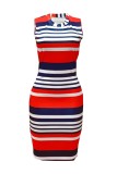 Red Casual Street Stripe O Neck Dresses