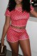 Red Casual Polka Dot O Neck Short Sleeve Two Pieces