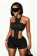 Black Sexy Polka Dot Backless O Neck Skinny Rompers