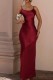 Burgundy Sexy Prom Solid Color Spaghetti Strap Dresses
