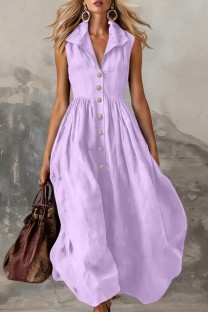 violet Casual Solid Color V Neck A Line Dresses