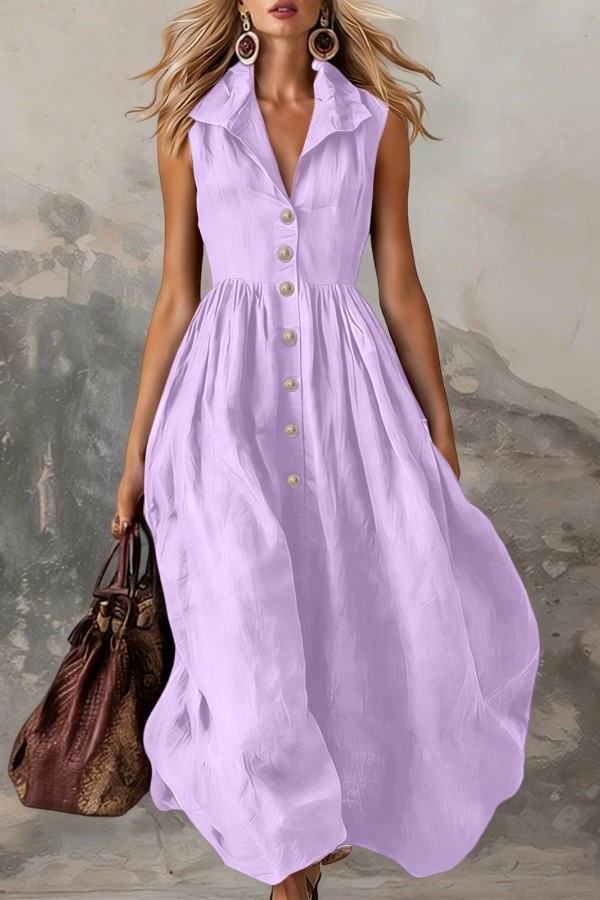 violet Casual Solid Color V Neck A Line Dresses